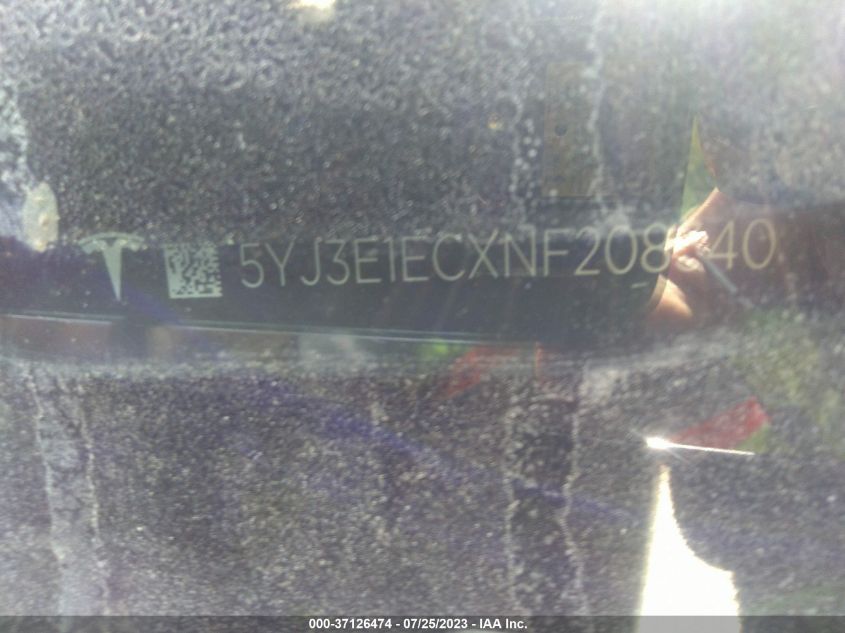 2022 TESLA MODEL 3 - 5YJ3E1ECXNF208340