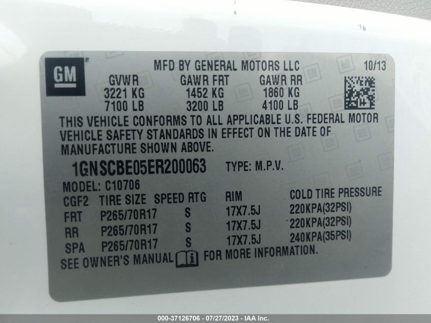 2014 CHEVROLET TAHOE LT - 1GNSCBE05ER200063