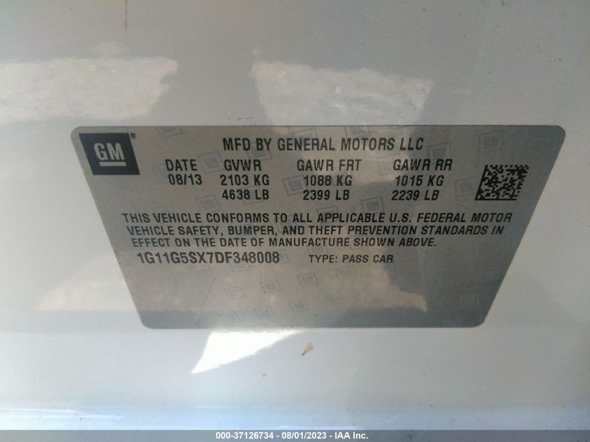 2013 CHEVROLET MALIBU LT - 1G11G5SX7DF348008