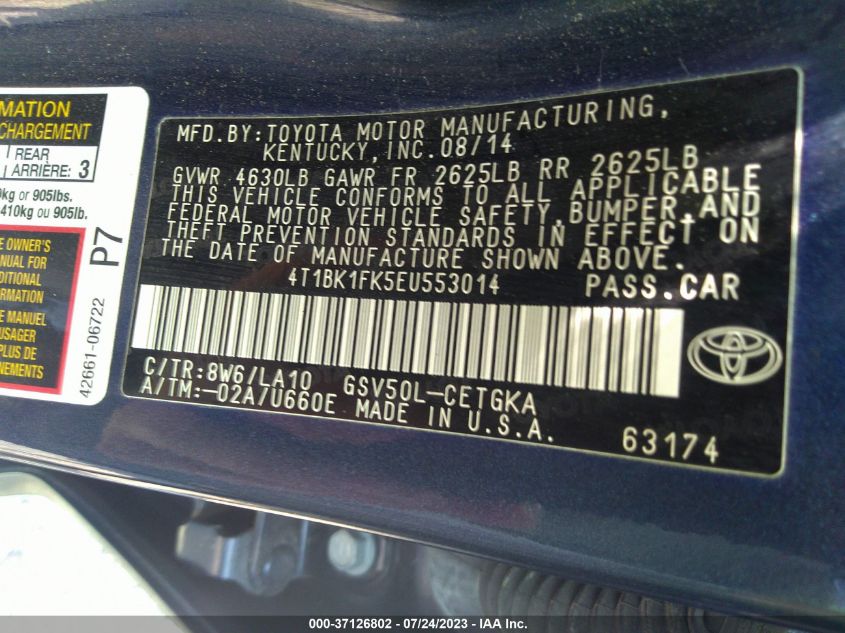 2014 TOYOTA CAMRY SE/XLE - 4T1BK1FK5EU553014