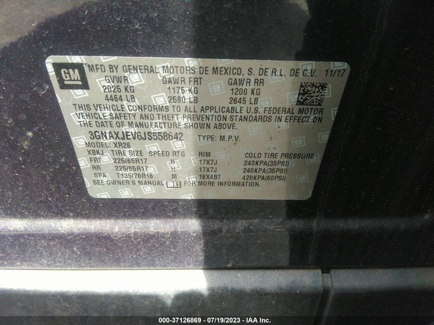 2018 CHEVROLET EQUINOX LT - 3GNAXJEV6JS558642