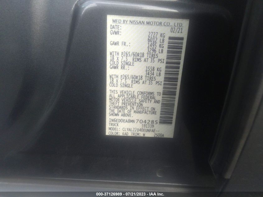 2021 NISSAN FRONTIER SV - 1N6ED0EA8MN704285