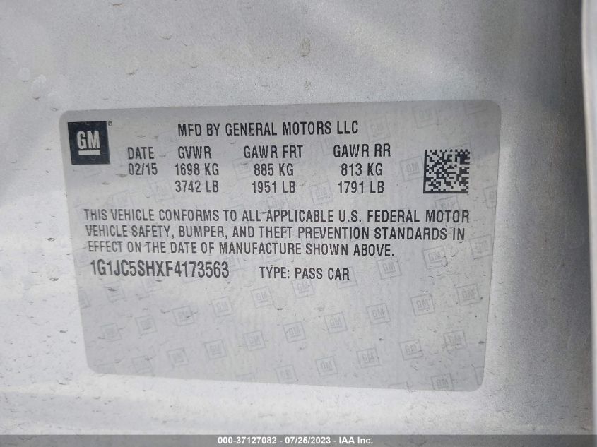 2015 CHEVROLET SONIC LT - 1G1JC5SHXF4173563