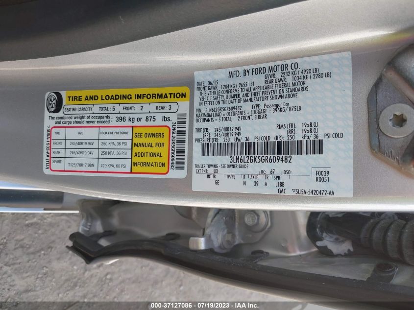 2016 LINCOLN MKZ - 3LN6L2GK5GR609482