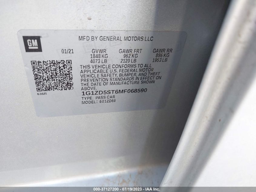 2021 CHEVROLET MALIBU LT - 1G1ZD5ST6MF068590