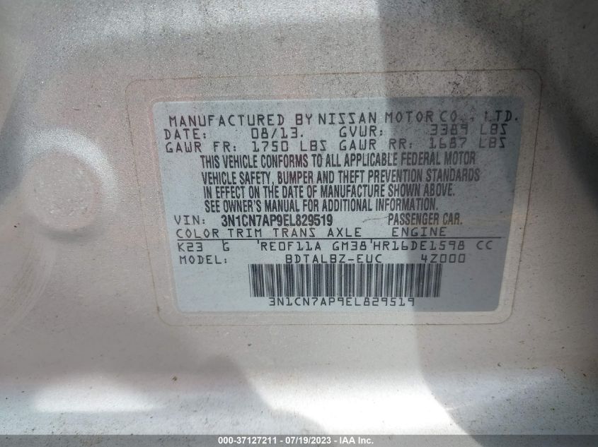 2014 NISSAN VERSA SV - 3N1CN7AP9EL829519