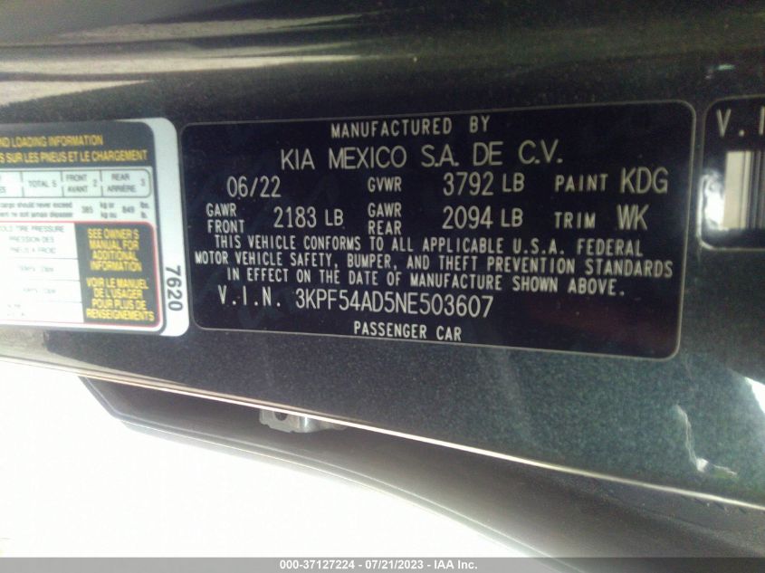 2022 KIA FORTE GT LINE - 3KPF54AD5NE503607