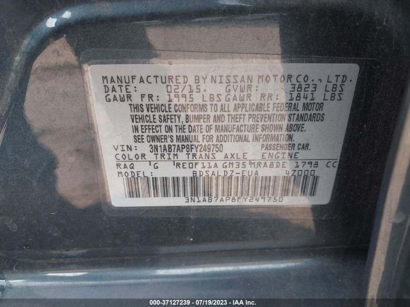 2015 NISSAN SENTRA S/SV/SR/SL - 3N1AB7AP8FY249750