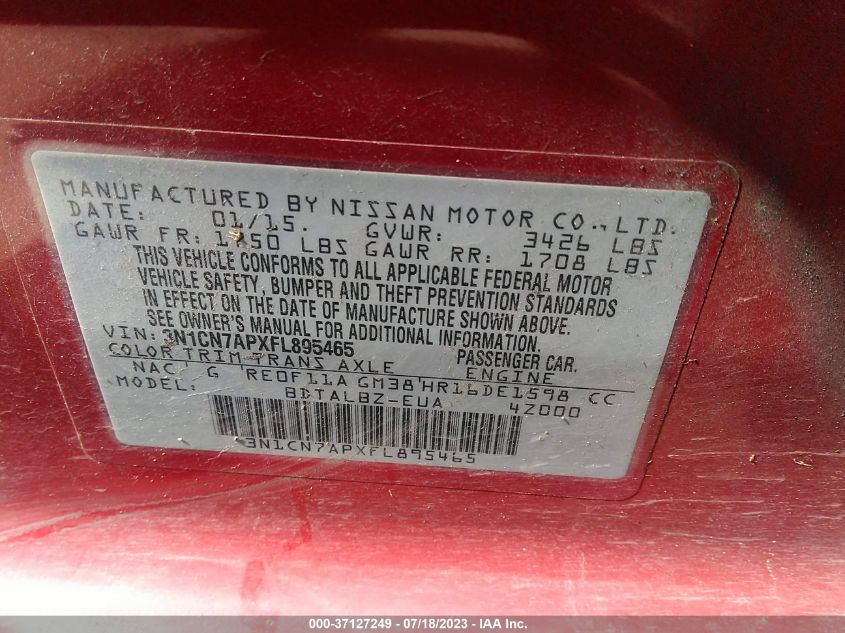 2015 NISSAN VERSA SV - 3N1CN7APXFL895465