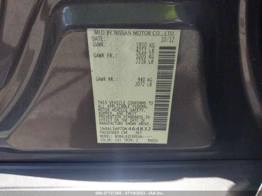 2013 NISSAN ALTIMA 2.5 S - 1N4AL3AP7DN464832