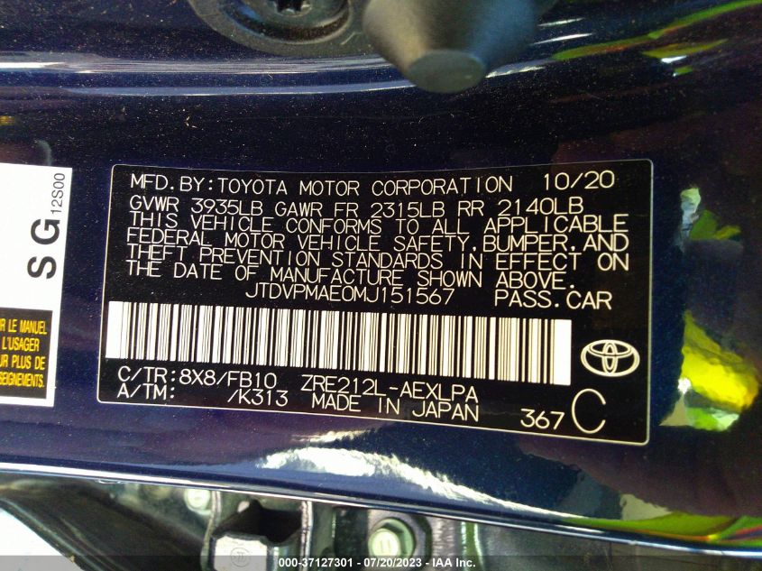 2021 TOYOTA COROLLA LE - JTDVPMAE0MJ151567