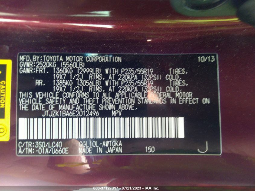 2014 LEXUS RX 350 - JTJZK1BA6E2012496