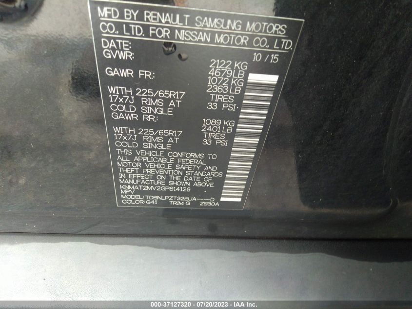 2016 NISSAN ROGUE S - KNMAT2MV2GP614126