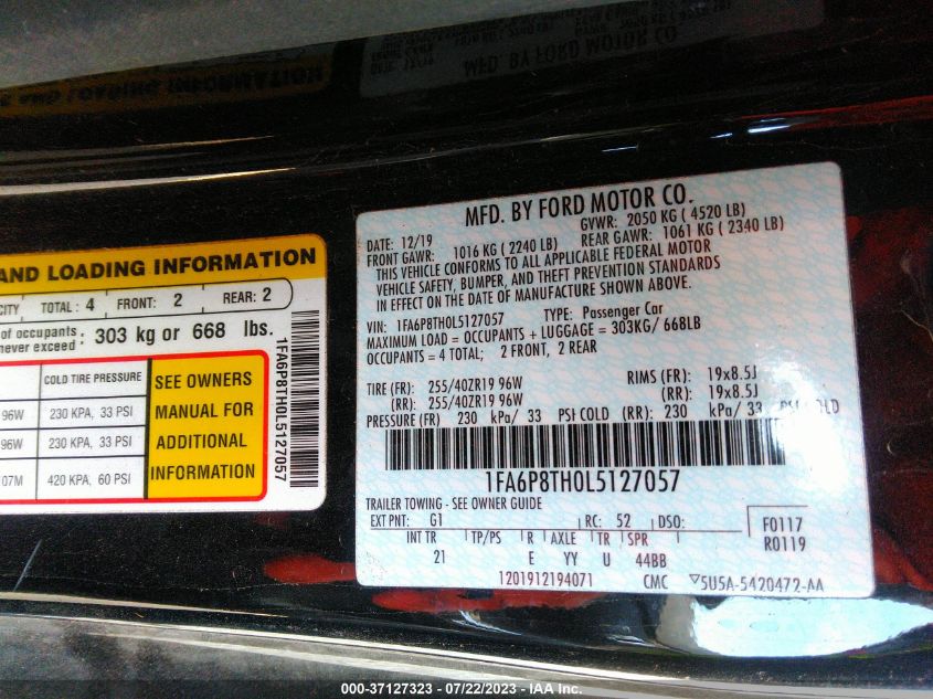 2020 FORD MUSTANG ECOBOOST - 1FA6P8TH0L5127057