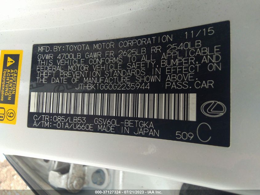 2016 LEXUS ES 350 - JTHBK1GG0G2235944