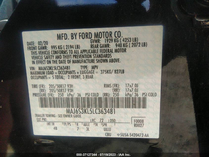 2020 FORD ECOSPORT TITANIUM - MAJ6S3KL5LC363481