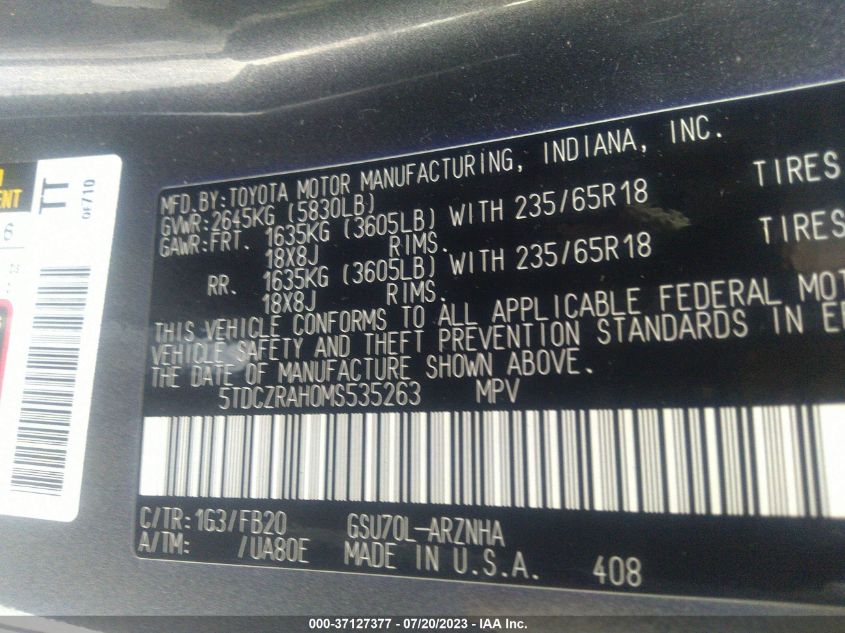 2021 TOYOTA HIGHLANDER L - 5TDCZRAH0MS535263