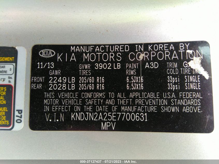 2014 KIA SOUL BASE - KNDJN2A25E7700631