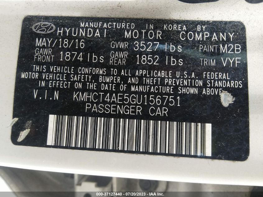 2016 HYUNDAI ACCENT SE - KMHCT4AE5GU156751