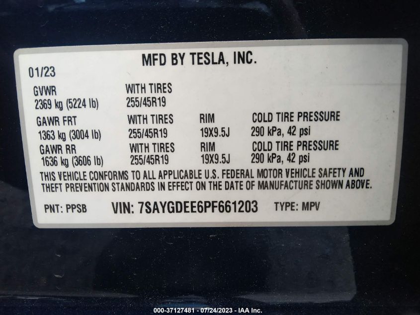 2023 TESLA MODEL Y LONG RANGE - 7SAYGDEE6PF661203
