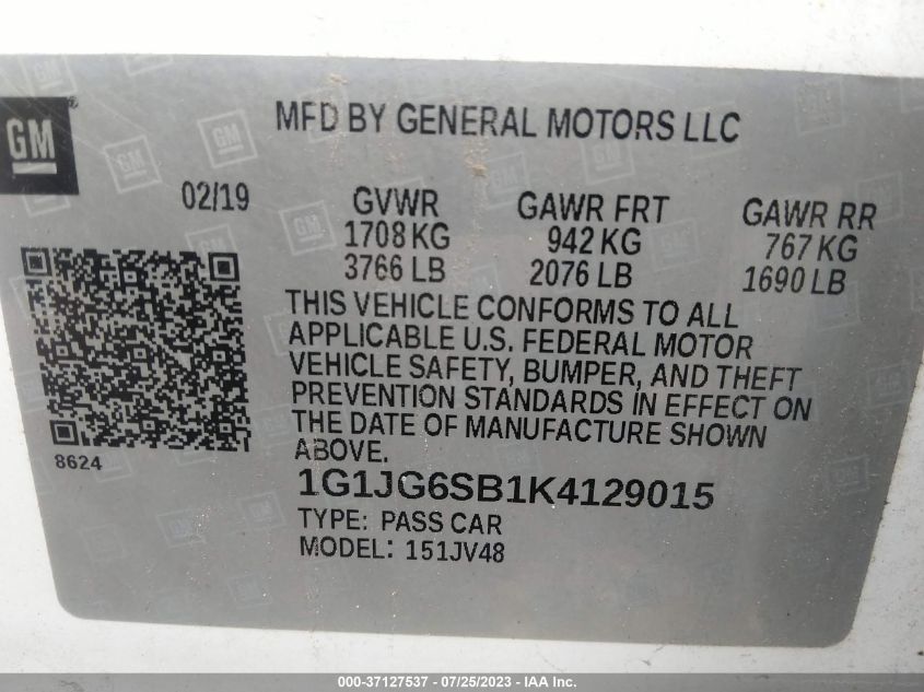 1G1JG6SB1K4129015 Chevrolet Sonic LT 9