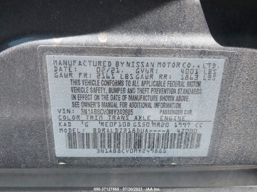 2021 NISSAN SENTRA SV - 3N1AB8CV0MY249885
