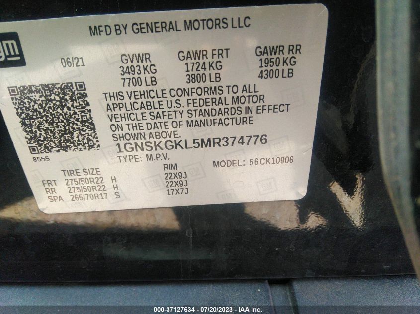 2021 CHEVROLET SUBURBAN K1500 HIGH COUNTRY - 1GNSKGKL5MR374776