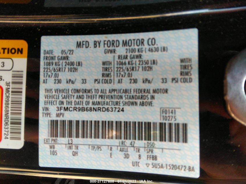 2022 FORD BRONCO SPORT BIG BEND - 3FMCR9B68NRD63724
