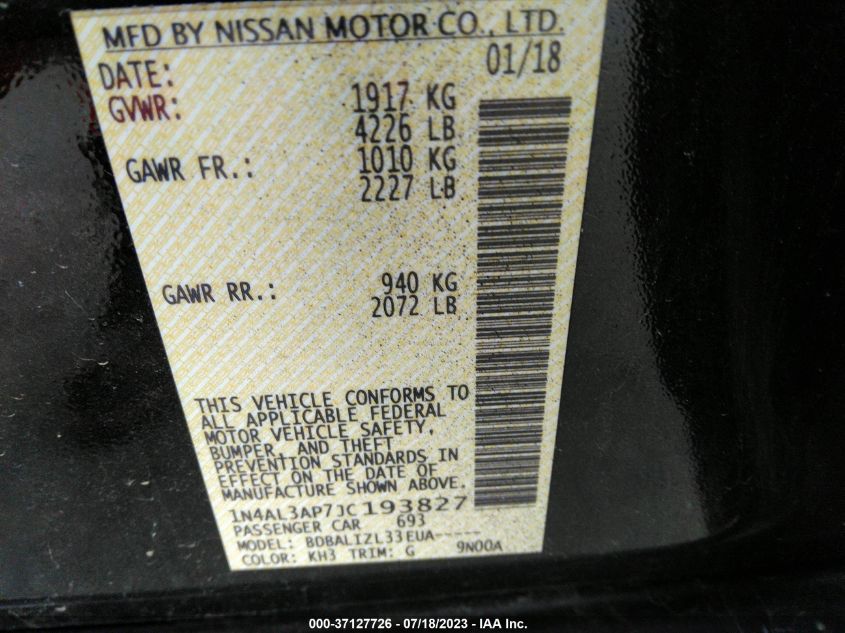 2018 NISSAN ALTIMA 2.5 SV - 1N4AL3AP7JC193827