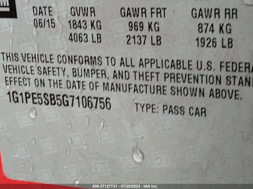 2016 CHEVROLET CRUZE LIMITED LT - 1G1PE5SB5G7106756