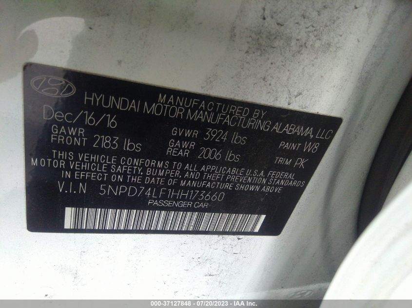 2017 HYUNDAI ELANTRA SE - 5NPD74LF1HH173660