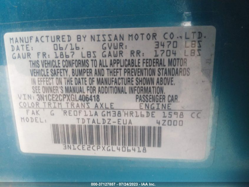 2016 NISSAN VERSA NOTE SV - 3N1CE2CPXGL406418
