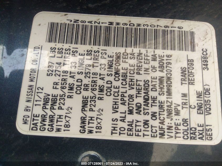 2013 NISSAN MURANO SL - JN8AZ1MW9DW307916