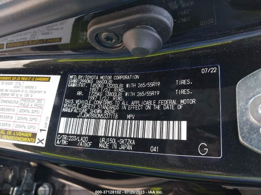 2022 LEXUS GX GX 460 LUXURY JTJGM7BX0N5337118