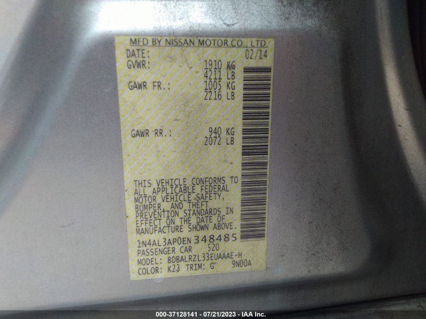 2014 NISSAN ALTIMA 2.5/S/SV/SL - 1N4AL3AP0EN348485