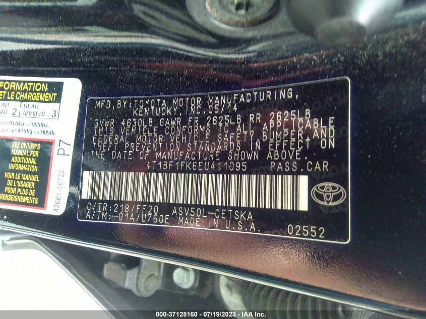 2014 TOYOTA CAMRY L/LE/XLE/SE/SE SPORT - 4T1BF1FK6EU411095