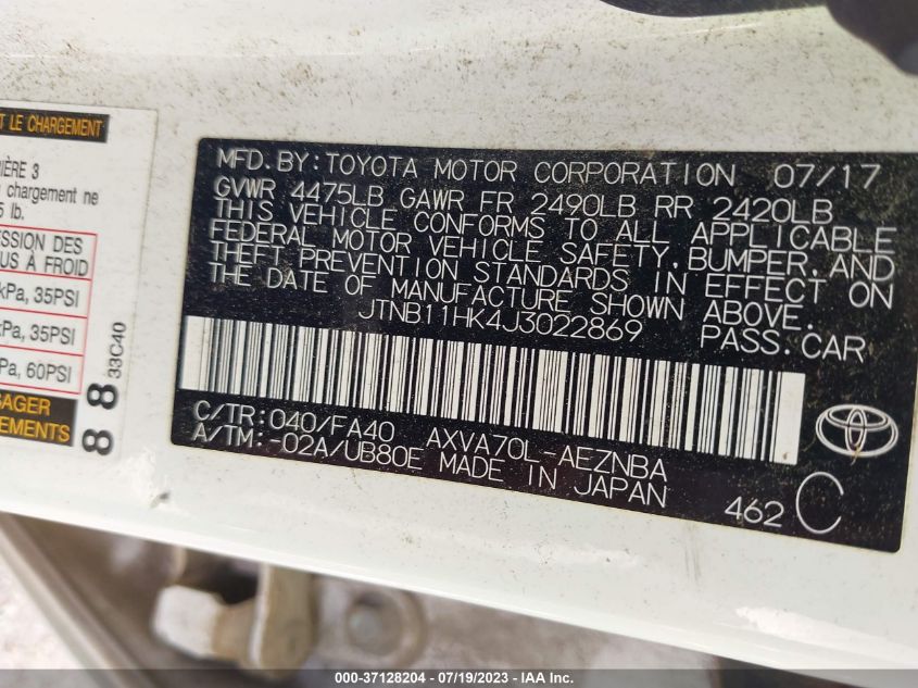 2018 TOYOTA CAMRY LE/SE/XLE/L - JTNB11HK4J3022869