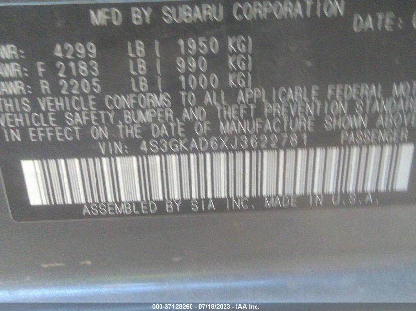 2018 SUBARU IMPREZA PREMIUM - 4S3GKAD6XJ3622781
