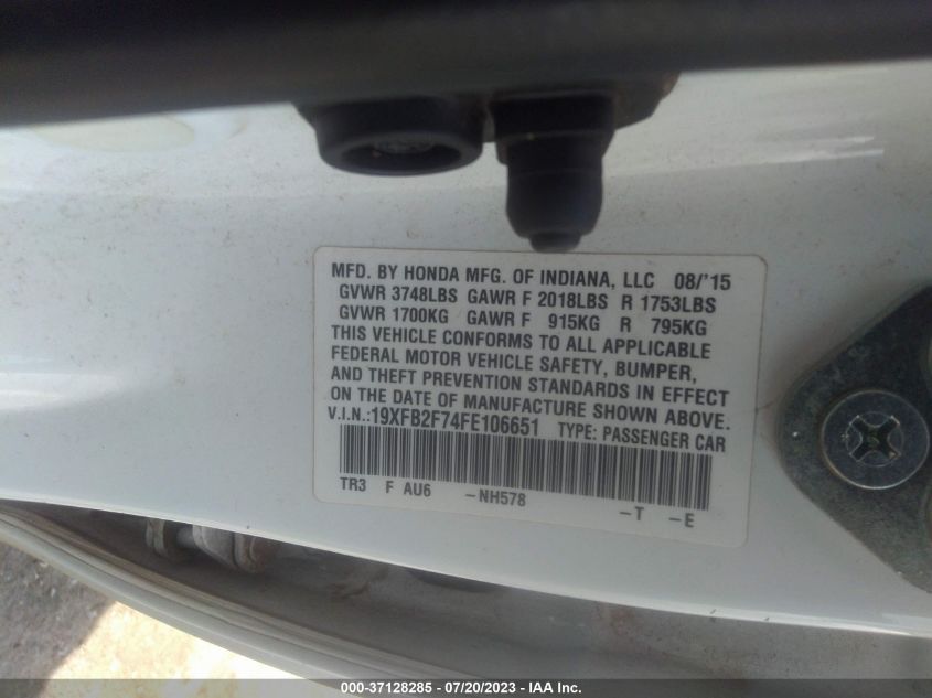 2015 HONDA CIVIC SEDAN SE - 19XFB2F74FE106651