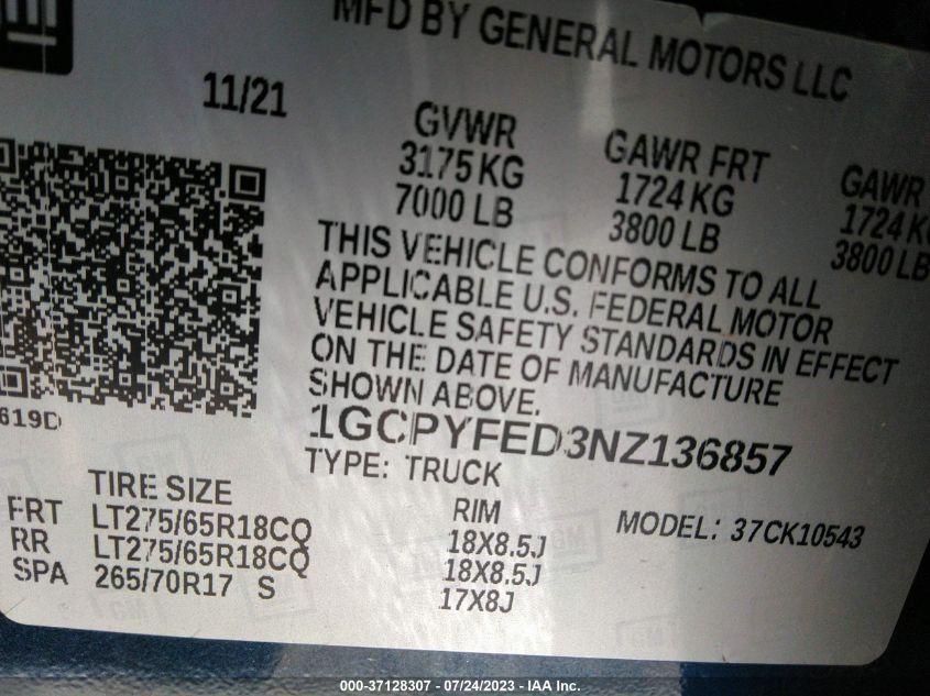2022 CHEVROLET SILVERADO 1500 LTD LT TRAIL BOSS - 1GCPYFED3NZ136857
