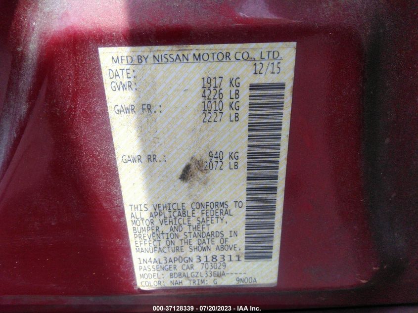 2016 NISSAN ALTIMA 2.5 - 1N4AL3AP0GN318311