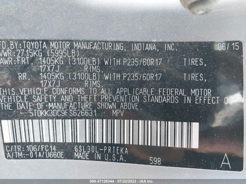 2015 TOYOTA SIENNA LE - 5TDKK3DC9FS626631