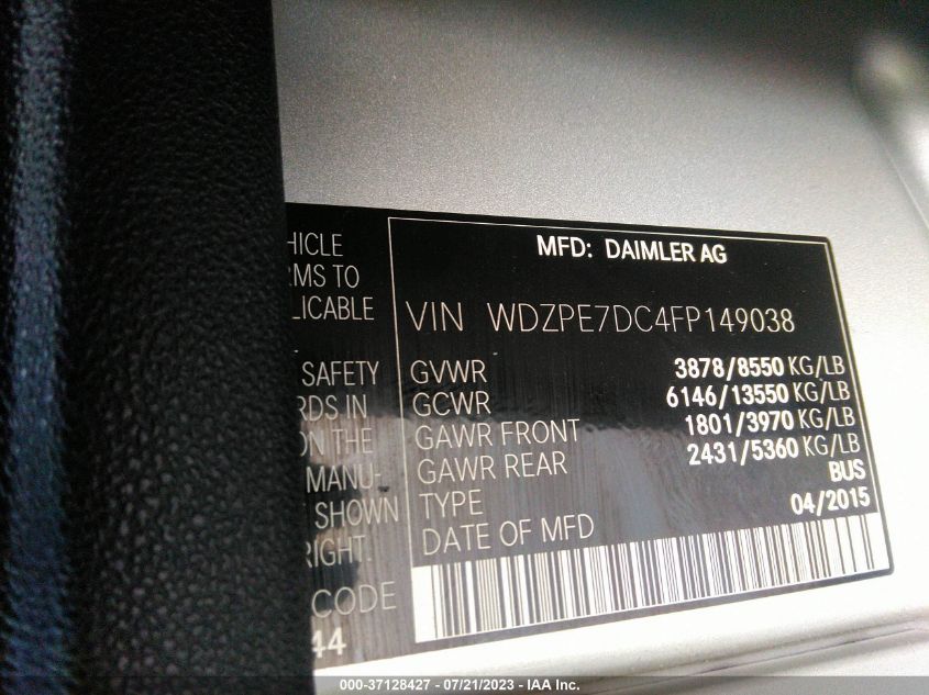 2015 MERCEDES-BENZ SPRINTER 2500 NORMAL ROOF WDZPE7DC4FP149038