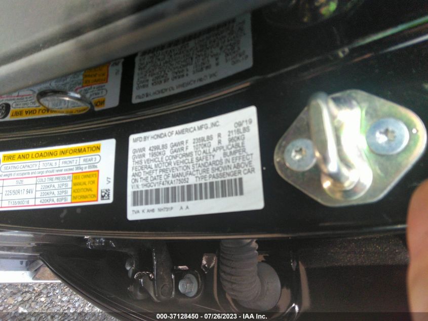 2019 HONDA ACCORD SEDAN EX 1.5T - 1HGCV1F47KA175052