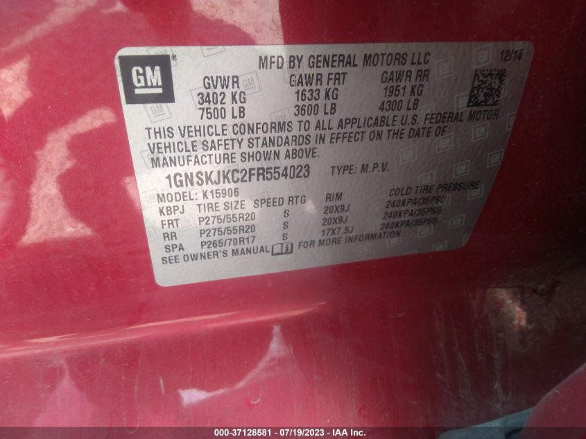 2015 CHEVROLET SUBURBAN 1500 LT 1GNSKJKC2FR554023