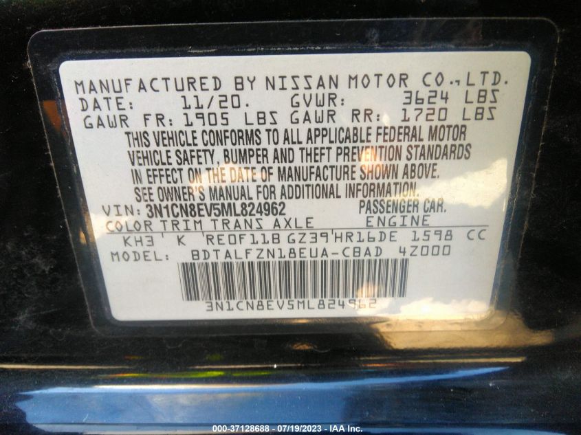 2021 NISSAN VERSA SV - 3N1CN8EV5ML824962