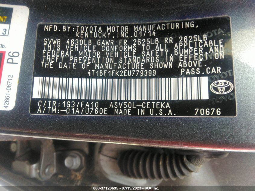 2014 TOYOTA CAMRY L/LE/XLE/SE/SE SPORT - 4T1BF1FK2EU779399