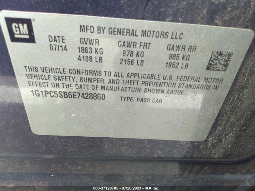 2014 CHEVROLET CRUZE LT - 1G1PC5SB6E7428860