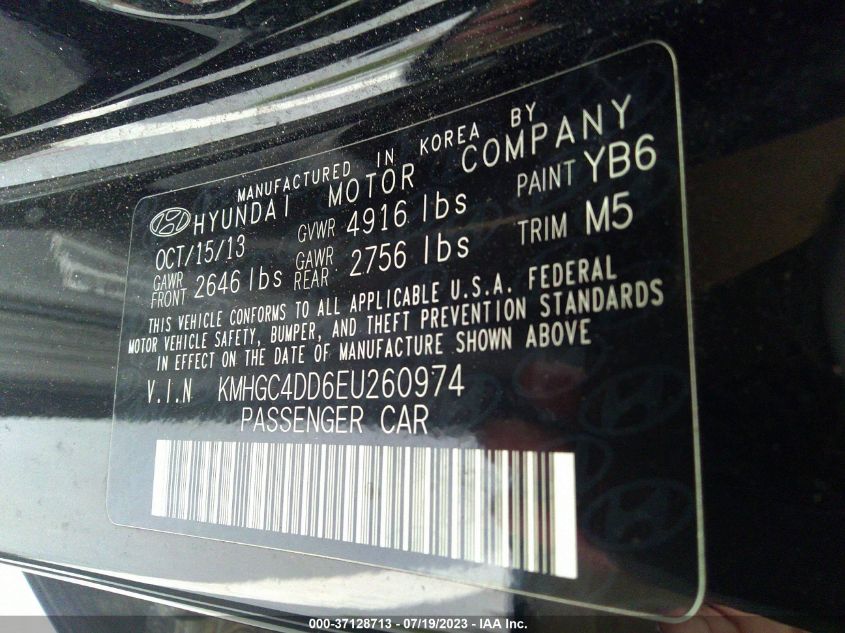 2014 HYUNDAI GENESIS 3.8L - KMHGC4DD6EU260974