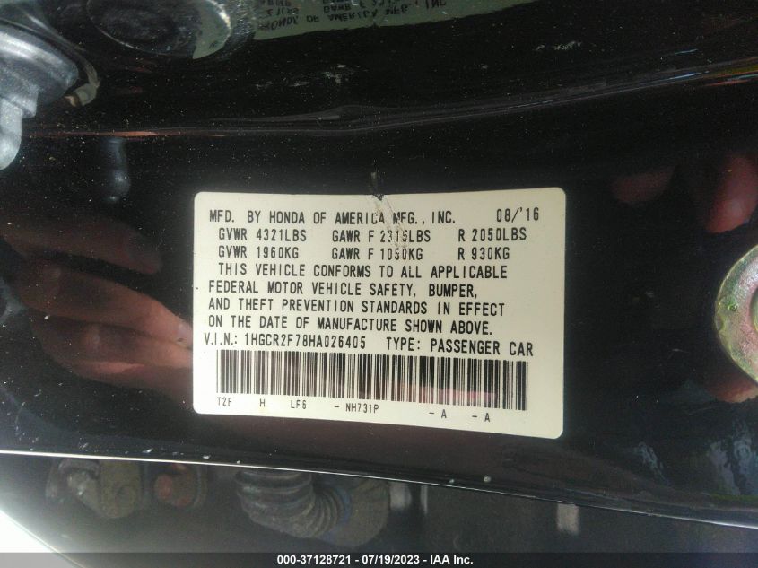 2017 HONDA ACCORD SEDAN EX - 1HGCR2F78HA026405